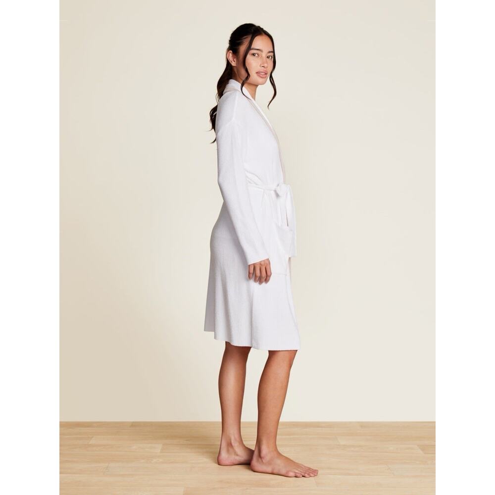 Barefoot Dreams Cozychic Ultra Tipped Ribbed Short Robe Size S/M Seasalt/Shell - Picture 8 of 14